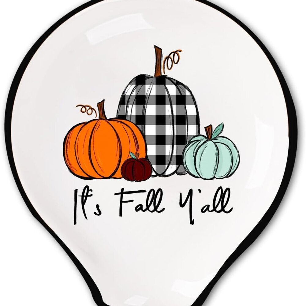 Fall Spoon Rest Plaid Pumpkin Ceramic Spoon Holder MIni Seasonal Sauce Dishes Fa